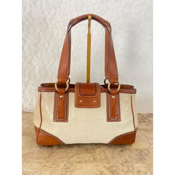 Coach cream brown stitch signature multicolored Carryall shoulder bag 11330 - Picture 3 of 10